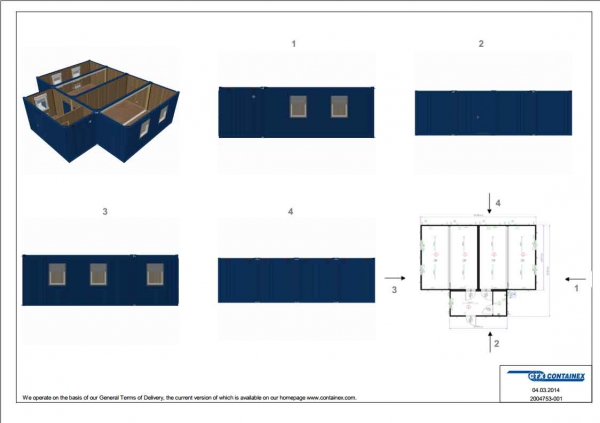 1-этажное модульное быстровозводимое здание контейнерного типа CONTAINEX из  блок модулей проект 14
