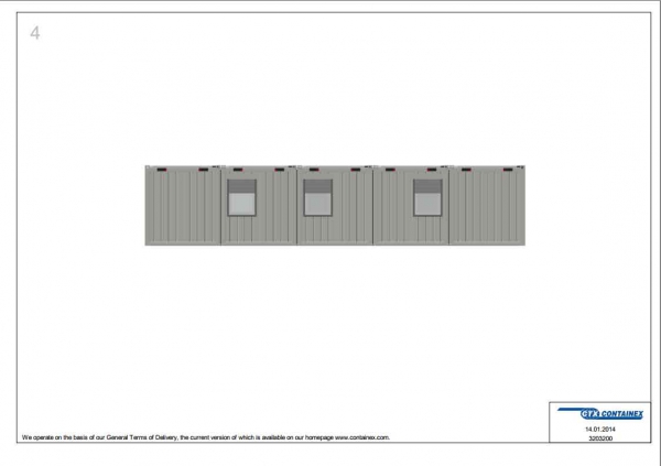 1-этажное модульное быстровозводимое здание контейнерного типа CONTAINEX из 4 офисных и 1 сантехнического блок модулей проект 3