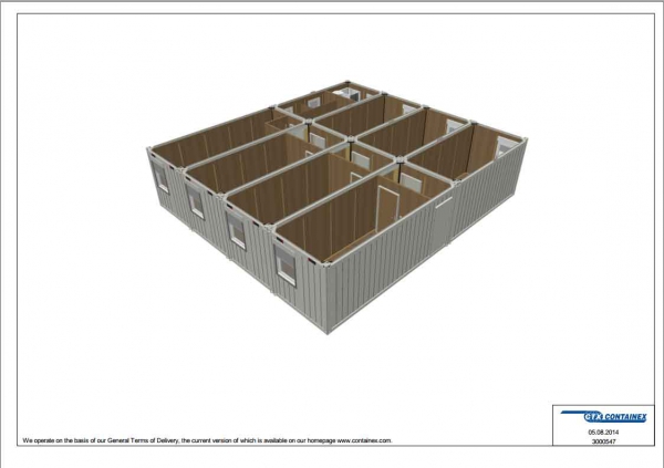 1-этажное модульное быстровозводимое здание контейнерного типа CONTAINEX из 7 офисных и 1 сантехнического блок модулей проект 4